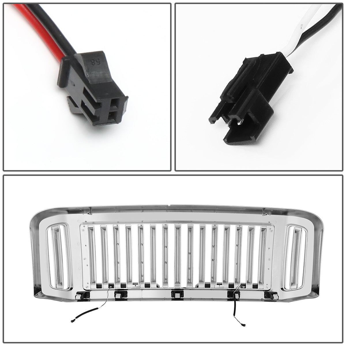 PARRILLA GRILLE - 05-07 FORD F-250, F-350, F-450, F-550 / 2005 FORD EXCURSION - VERTICAL FENCE STYLE - W/ LED DRL LIGHT - LED'S REQUIRE WIRING INTO EXISTING LIGHTING - CHROME