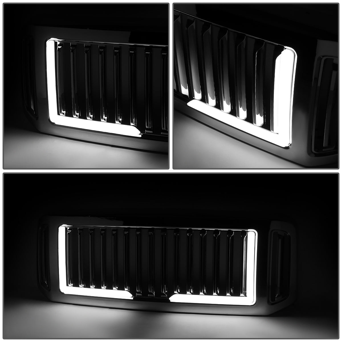 PARRILLA GRILLE - 05-07 FORD F-250, F-350, F-450, F-550 / 2005 FORD EXCURSION - VERTICAL FENCE STYLE - W/ LED DRL LIGHT - LED'S REQUIRE WIRING INTO EXISTING LIGHTING - CHROME