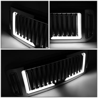 PARRILLA GRILLE - 05-07 FORD F-250, F-350, F-450, F-550 / 2005 FORD EXCURSION - VERTICAL FENCE STYLE - W/ LED DRL LIGHT - LED'S REQUIRE WIRING INTO EXISTING LIGHTING - CHROME