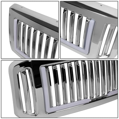 PARRILLA GRILLE - 05-07 FORD F-250, F-350, F-450, F-550 / 2005 FORD EXCURSION - VERTICAL FENCE STYLE - W/ LED DRL LIGHT - LED'S REQUIRE WIRING INTO EXISTING LIGHTING - CHROME