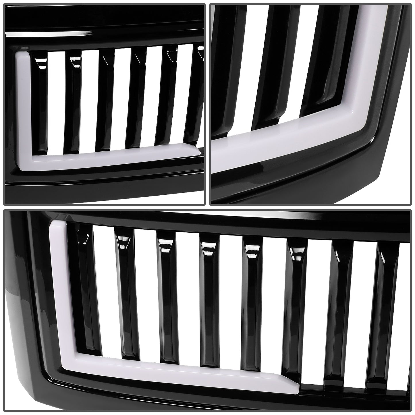 PARRILLA GRILLE - 08-10 FORD F-250, F-350, F-450, F-550 - VERTICAL FENCE STYLE - W/ LED DRL LIGHT - LED'S REQUIRE WIRING INTO EXISTING LIGHTING - BLACK