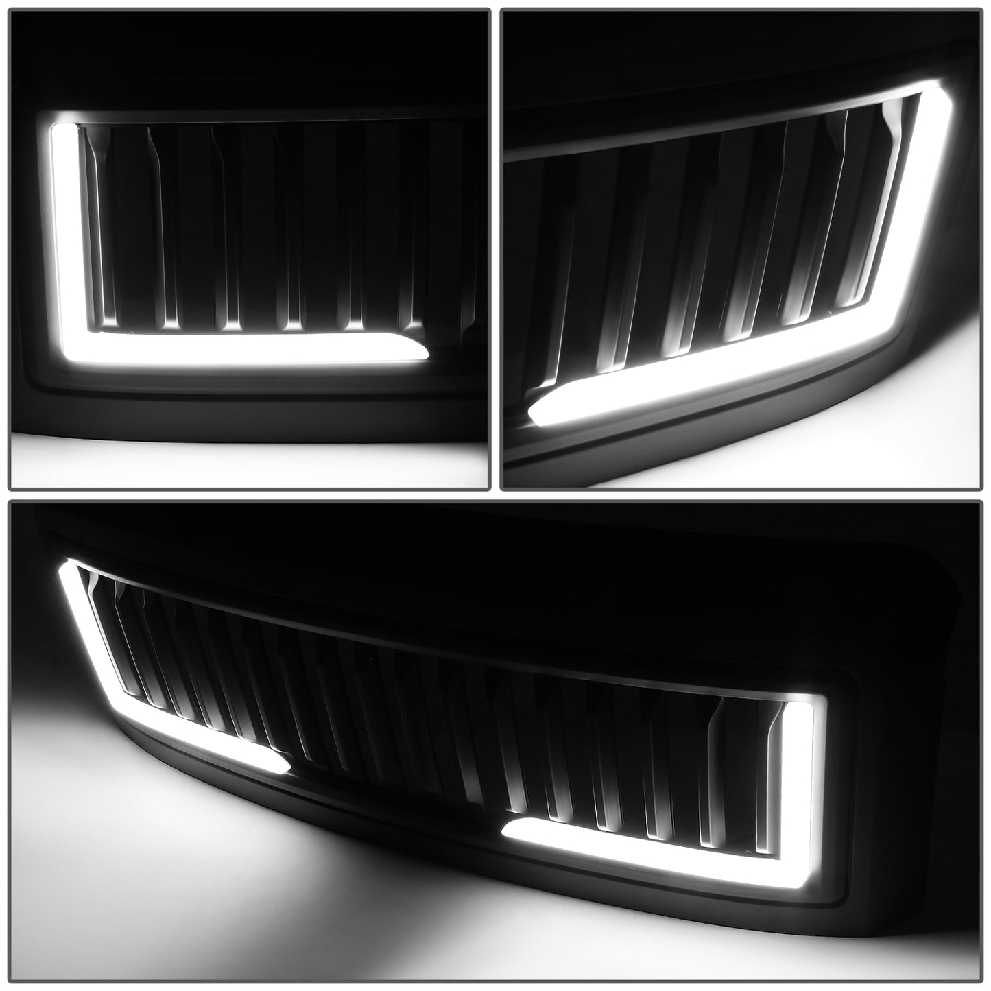 PARRILLA GRILLE - 08-10 FORD F-250, F-350, F-450, F-550 - VERTICAL FENCE STYLE - W/ LED DRL LIGHT - LED'S REQUIRE WIRING INTO EXISTING LIGHTING - MATTE BLACK