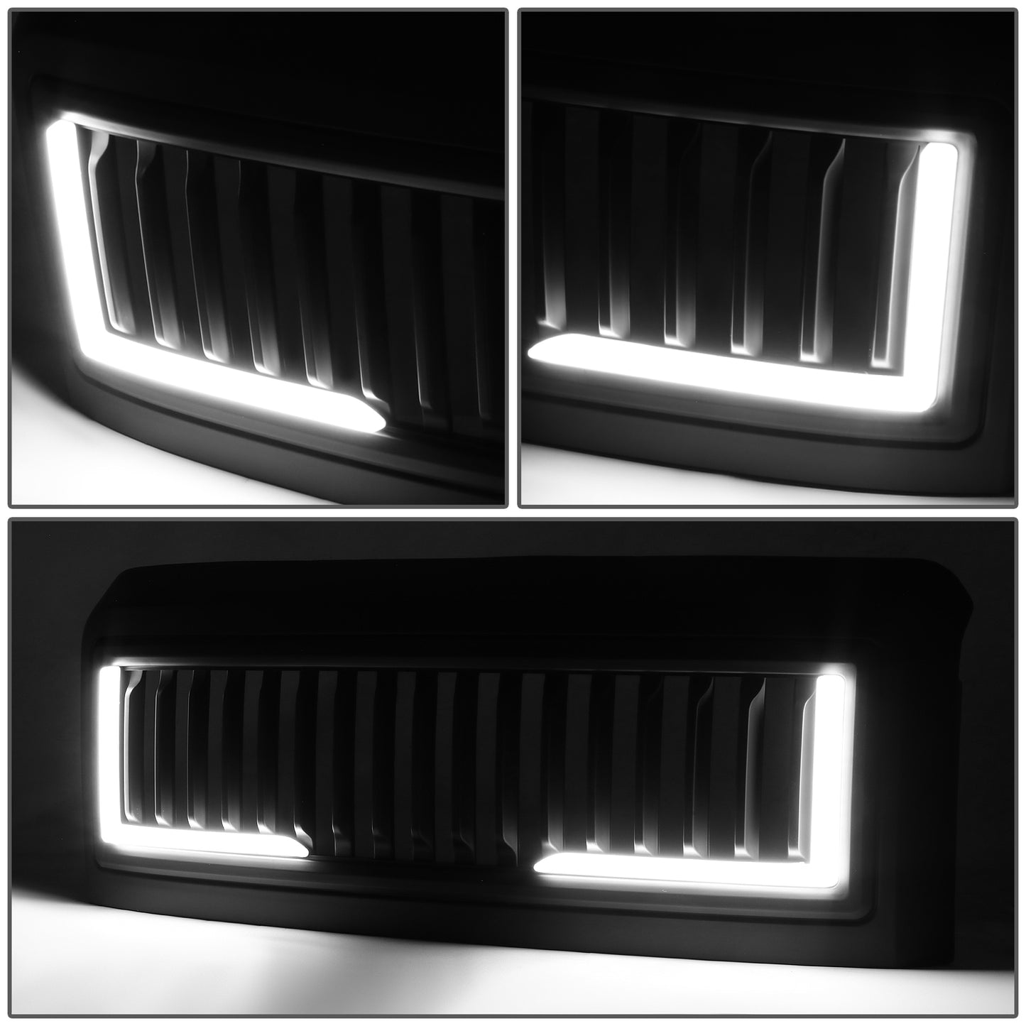 PARRILLA GRILLE - 08-10 FORD F-250, F-350, F-450, F-550 - VERTICAL FENCE STYLE - W/ LED DRL LIGHT - LED'S REQUIRE WIRING INTO EXISTING LIGHTING - MATTE BLACK