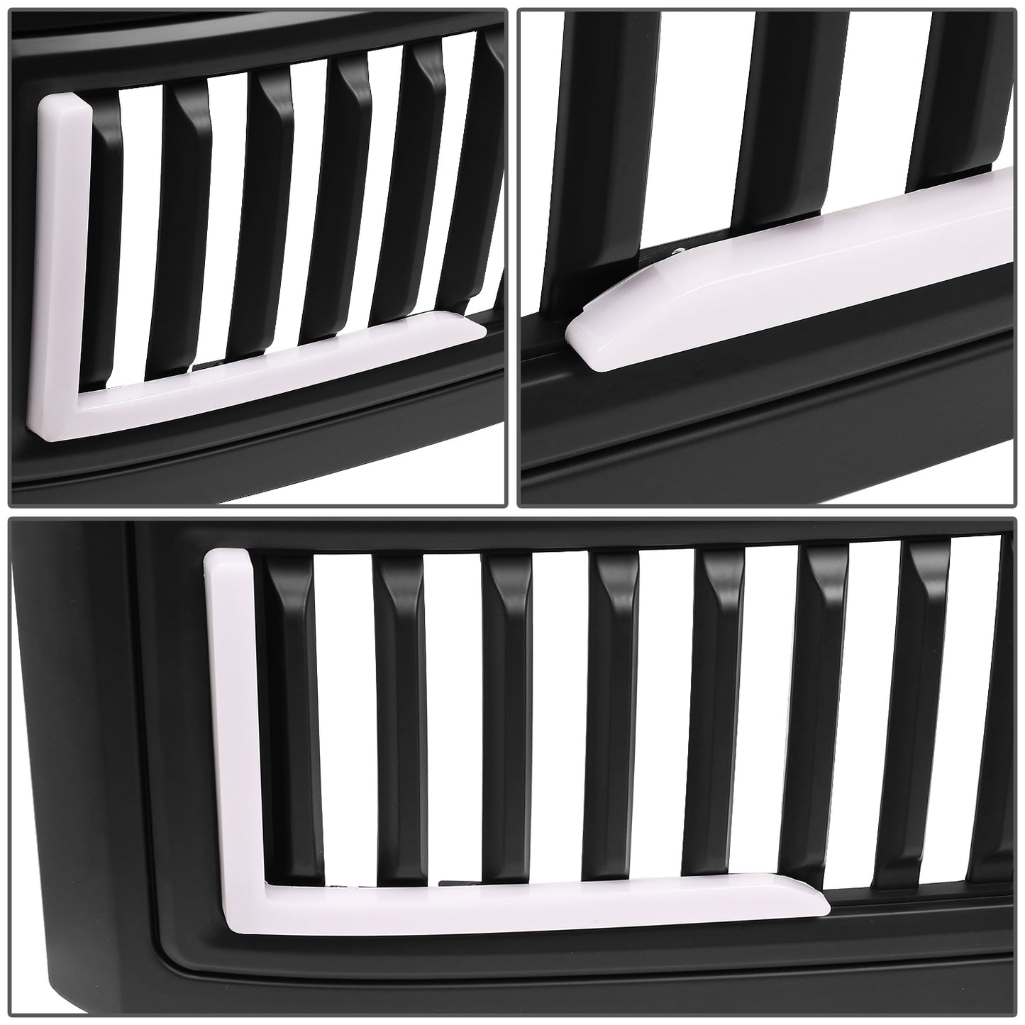 PARRILLA GRILLE - 08-10 FORD F-250, F-350, F-450, F-550 - VERTICAL FENCE STYLE - W/ LED DRL LIGHT - LED'S REQUIRE WIRING INTO EXISTING LIGHTING - MATTE BLACK