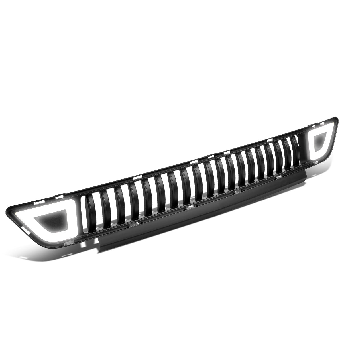PARRILLA FRONT LOWER GRILLE - 15-17 FORD MUSTANG - VERTICAL FENCE STYLE - W/ LED DRL LIGHT - TRIANGLE LED - BLACK