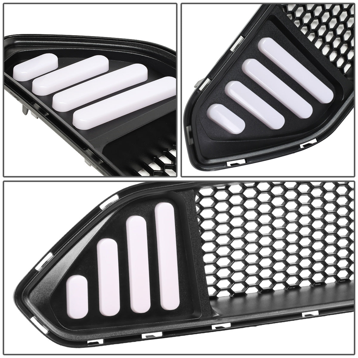 PARRILLA FRONT UPPER GRILLE - 18-20 FORD MUSTANG BASE, ECOBOOST, GT - WIRING TO EXISITNG VEHICLE LIGHTING HARNESS REQUIRED - HONEYCOMB MESH - W/ LED DRL LIGHT - BLACK