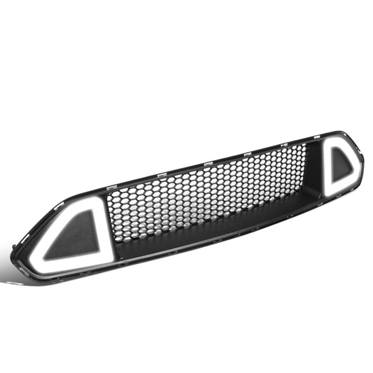 PARRILLA FRONT UPPER GRILLE - 18-20 FORD MUSTANG - HONEYCOMB MESH - W/ LED DRL LIGHT - LEDS REQUIRE WIRING TO EXISITING LIGHTING HARNESS - TRIANGLE LED - BLACK