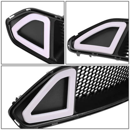 PARRILLA FRONT UPPER GRILLE - 18-20 FORD MUSTANG - HONEYCOMB MESH - W/ LED DRL LIGHT - LEDS REQUIRE WIRING TO EXISITING LIGHTING HARNESS - TRIANGLE LED - BLACK