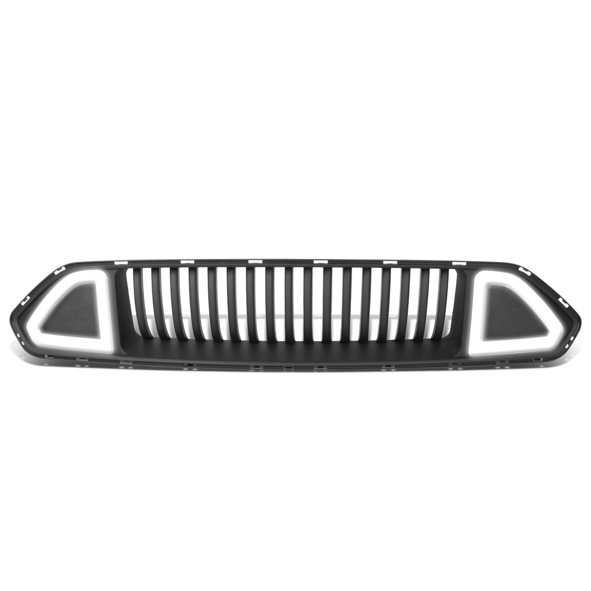 PARRILLA FRONT UPPER GRILLE - 18-20 FORD MUSTANG - VERTICAL FENCE STYLE - W/ LED DRL LIGHT - TRIANGLE LED - BLACK