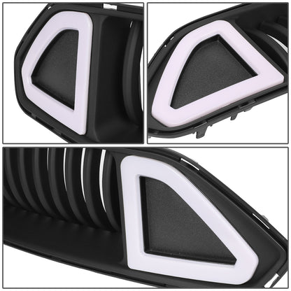 PARRILLA FRONT UPPER GRILLE - 18-20 FORD MUSTANG - VERTICAL FENCE STYLE - W/ LED DRL LIGHT - TRIANGLE LED - BLACK