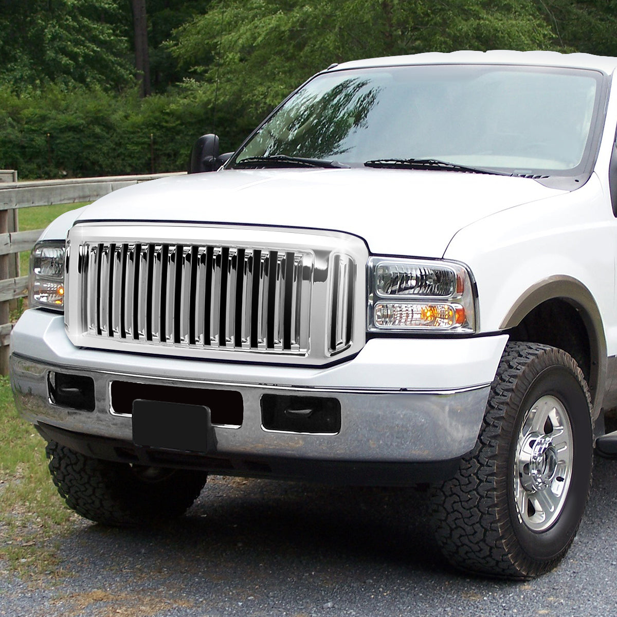 PARRILLA GRILLE - 05-07 FORD F-250, F-350, F-450, F-550 / 2005 FORD EXCUUSION - VERTICAL FENCE STYLE - CHROME