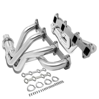HEADERS STAINLESS STEEL - 66-76 FORD F-100 / 75-76 FORD F-150 / 66-76 FORD F-250 - ONLY FITS MODELS WITH 5.8 5.9 6.4 ENGINES - MUST MODIFY STOCK EXHAUST TO RETAIN CATALYTIC CONVERTERS - WILL NOT FIT 1968-72 W/CAMPER SPECIAL GAS TANKS - LONG TUBE