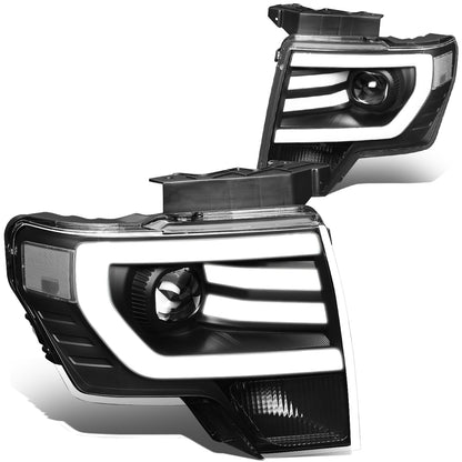 FAROS 09-14 FORD F-150 - FITS HALOGEN HEADLIGHT MODELS ONLY - 3D - LED - PROJECTOR - BLACK HOUSING / CLEAR CORNER - H7 LOW / HIGH BEAM / 3157A SIGNAL 194 MARKER