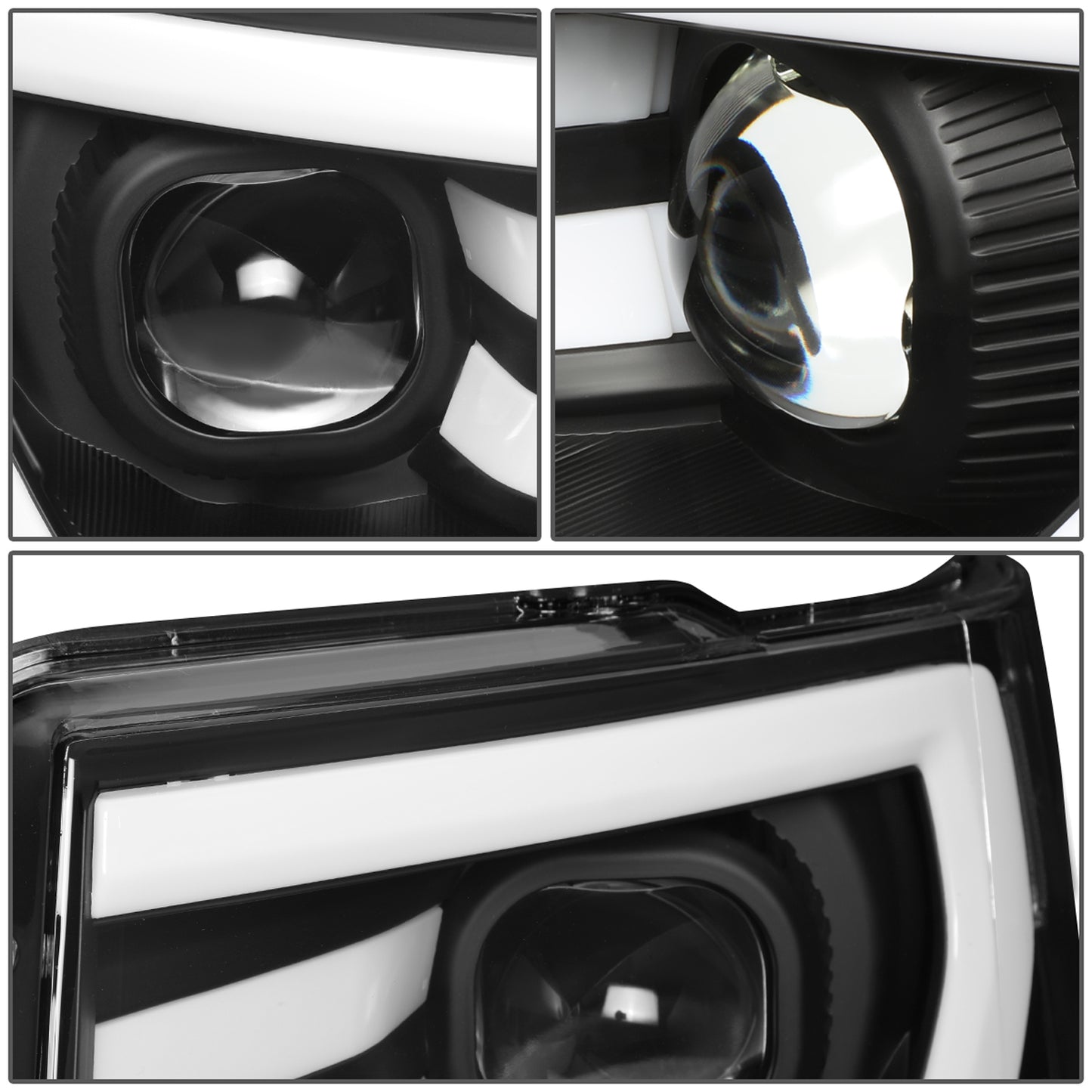 FAROS 09-14 FORD F-150 - FITS HALOGEN HEADLIGHT MODELS ONLY - 3D - LED - PROJECTOR - BLACK HOUSING / CLEAR CORNER - H7 LOW / HIGH BEAM / 3157A SIGNAL 194 MARKER