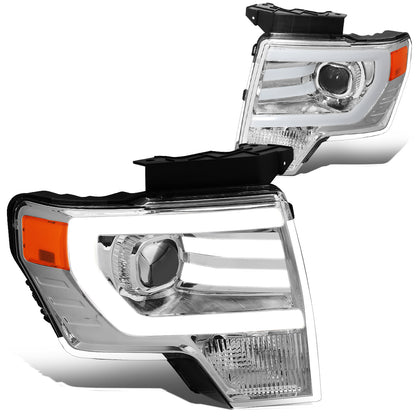 FAROS 09-14 FORD F-150 - FITS HALOGEN HEADLIGHT MODELS ONLY - 3D - LED - PROJECTOR - CHROME HOUSING / AMBER CORNER - H7 LOW / HIGH BEAM / 3157A SIGNAL 194 MARKER
