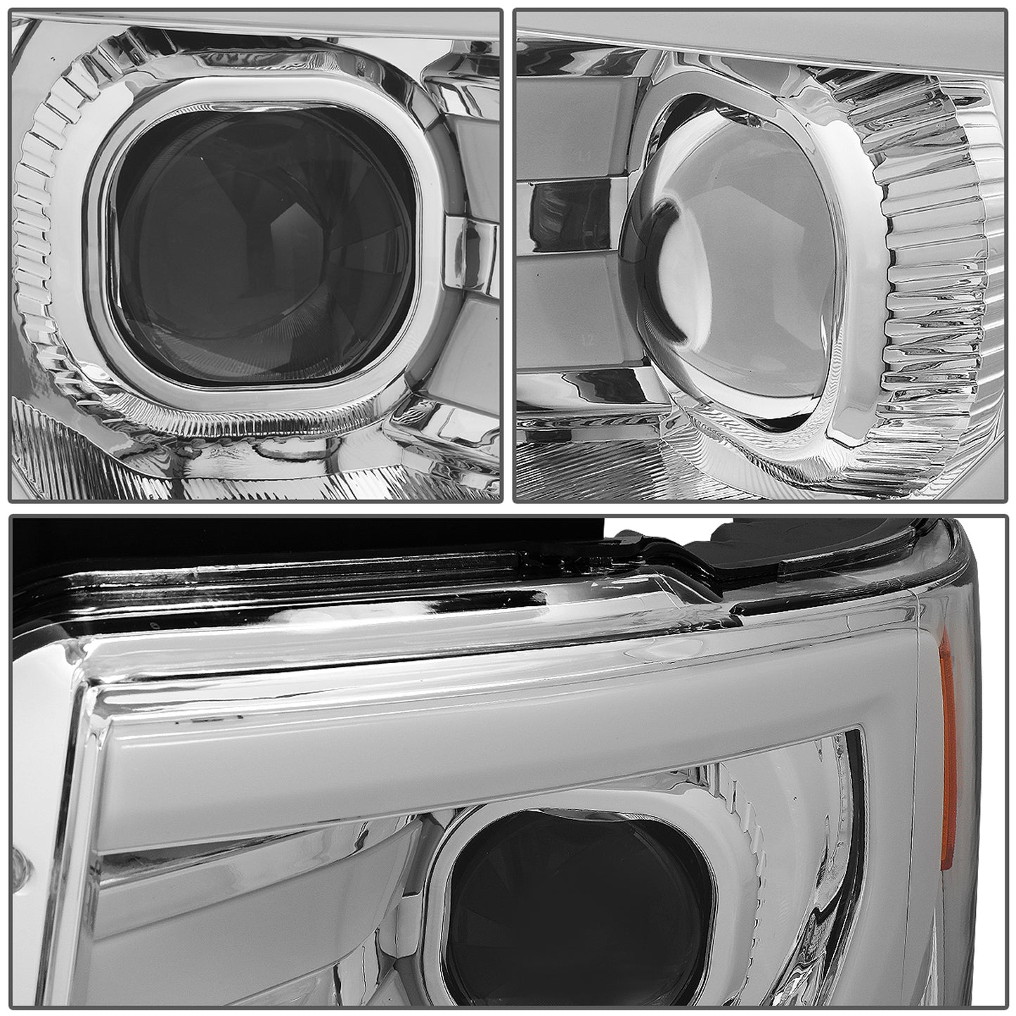 FAROS 09-14 FORD F-150 - FITS HALOGEN HEADLIGHT MODELS ONLY - 3D - LED - PROJECTOR - CHROME HOUSING / AMBER CORNER - H7 LOW / HIGH BEAM / 3157A SIGNAL 194 MARKER