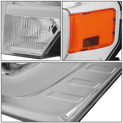 FAROS 09-14 FORD F-150 - FITS HALOGEN HEADLIGHT MODELS ONLY - 3D - LED - PROJECTOR - CHROME HOUSING / AMBER CORNER - H7 LOW / HIGH BEAM / 3157A SIGNAL 194 MARKER