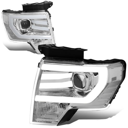 FAROS 09-14 FORD F-150 - FITS HALOGEN HEADLIGHT MODELS ONLY - 3D - LED - PROJECTOR - CHROME HOUSING / CLEAR CORNER - H7 LOW / HIGH BEAM / 3157A SIGNAL 194 MARKER