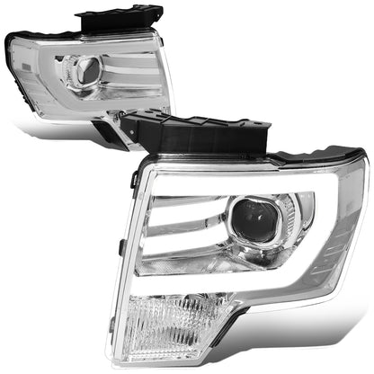 FAROS 09-14 FORD F-150 - FITS HALOGEN HEADLIGHT MODELS ONLY - 3D - LED - PROJECTOR - CHROME HOUSING / CLEAR CORNER - H7 LOW / HIGH BEAM / 3157A SIGNAL 194 MARKER
