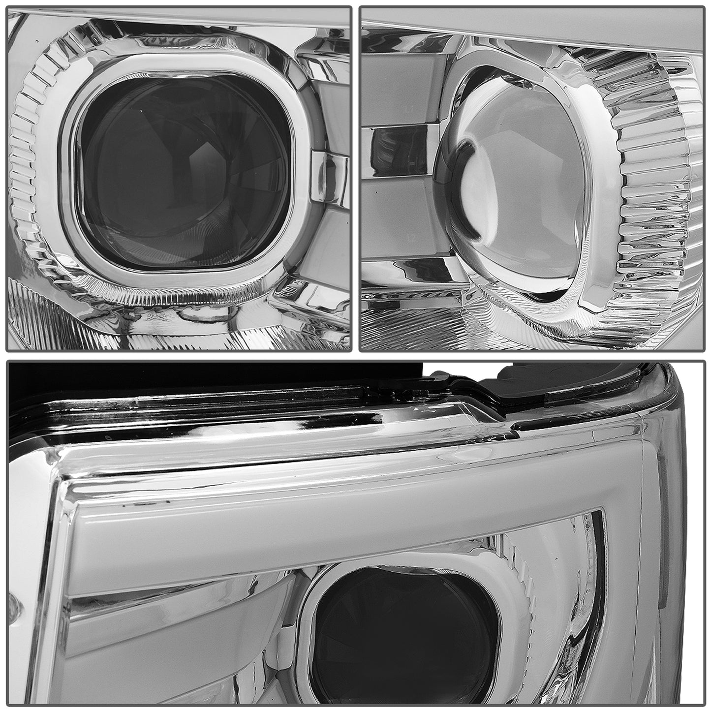 FAROS 09-14 FORD F-150 - FITS HALOGEN HEADLIGHT MODELS ONLY - 3D - LED - PROJECTOR - CHROME HOUSING / CLEAR CORNER - H7 LOW / HIGH BEAM / 3157A SIGNAL 194 MARKER