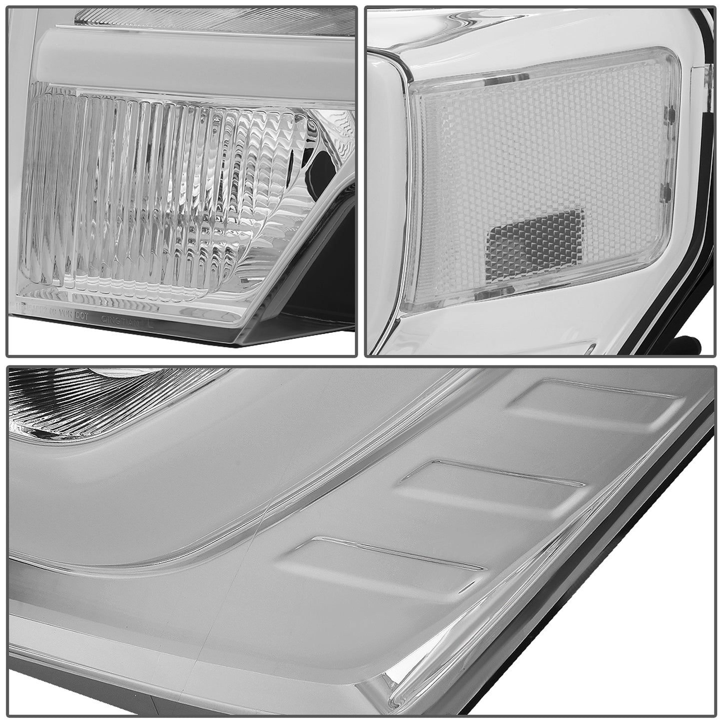 FAROS 09-14 FORD F-150 - FITS HALOGEN HEADLIGHT MODELS ONLY - 3D - LED - PROJECTOR - CHROME HOUSING / CLEAR CORNER - H7 LOW / HIGH BEAM / 3157A SIGNAL 194 MARKER