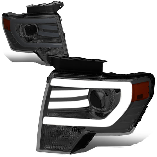 FAROS 09-14 FORD F-150 - FITS HALOGEN HEADLIGHT MODELS ONLY - 3D - LED - PROJECTOR - SMOKE HOUSING / AMBER CORNER - H7 LOW / HIGH BEAM / 3157A SIGNAL 194 MARKER