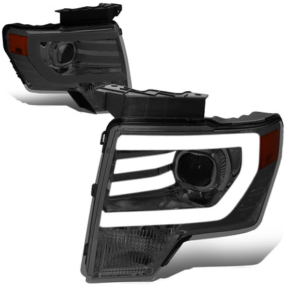 FAROS 09-14 FORD F-150 - FITS HALOGEN HEADLIGHT MODELS ONLY - 3D - LED - PROJECTOR - SMOKE HOUSING / AMBER CORNER - H7 LOW / HIGH BEAM / 3157A SIGNAL 194 MARKER