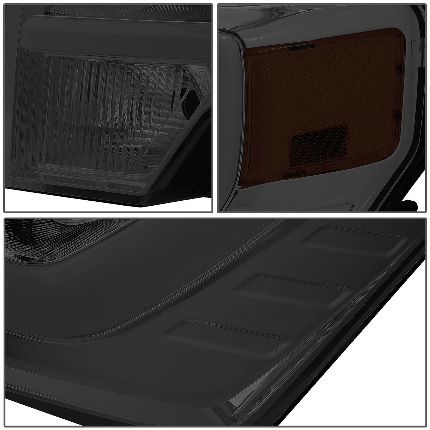 FAROS 09-14 FORD F-150 - FITS HALOGEN HEADLIGHT MODELS ONLY - 3D - LED - PROJECTOR - SMOKE HOUSING / AMBER CORNER - H7 LOW / HIGH BEAM / 3157A SIGNAL 194 MARKER