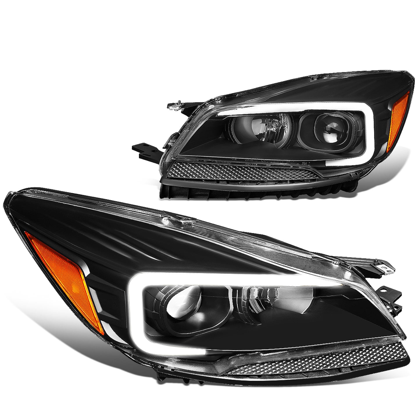 FAROS 13-16 FORD ESCAPE - 3D - LED DRL - PROJECTOR - BLACK HOUSING / AMBER CORNER - H1 LOW BEAM / H8 HIGH BEAM / 168 MARKER BULB