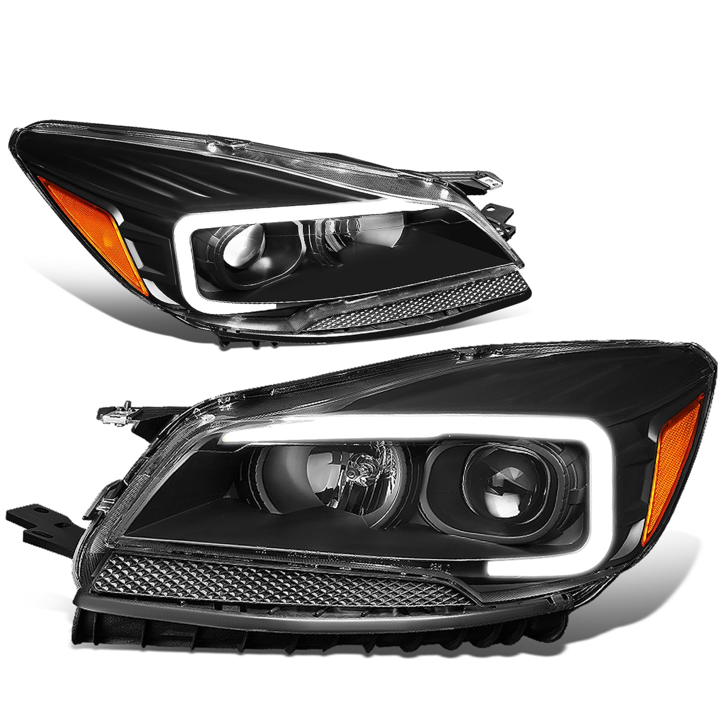 FAROS 13-16 FORD ESCAPE - 3D - LED DRL - PROJECTOR - BLACK HOUSING / AMBER CORNER - H1 LOW BEAM / H8 HIGH BEAM / 168 MARKER BULB
