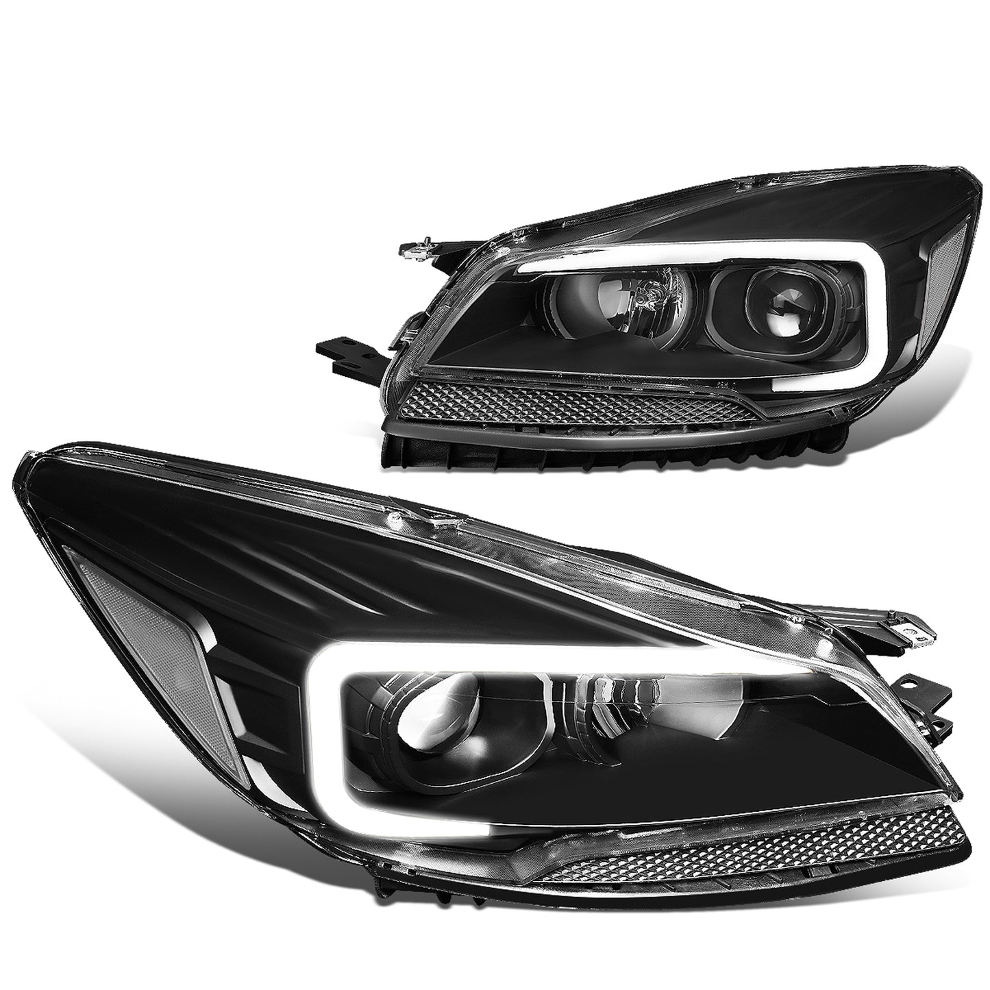 FAROS 13-16 FORD ESCAPE - 3D - LED DRL - PROJECTOR - BLACK HOUSING / CLEAR CORNER - H1 LOW BEAM / H8 HIGH BEAM / 168 MARKER BULB