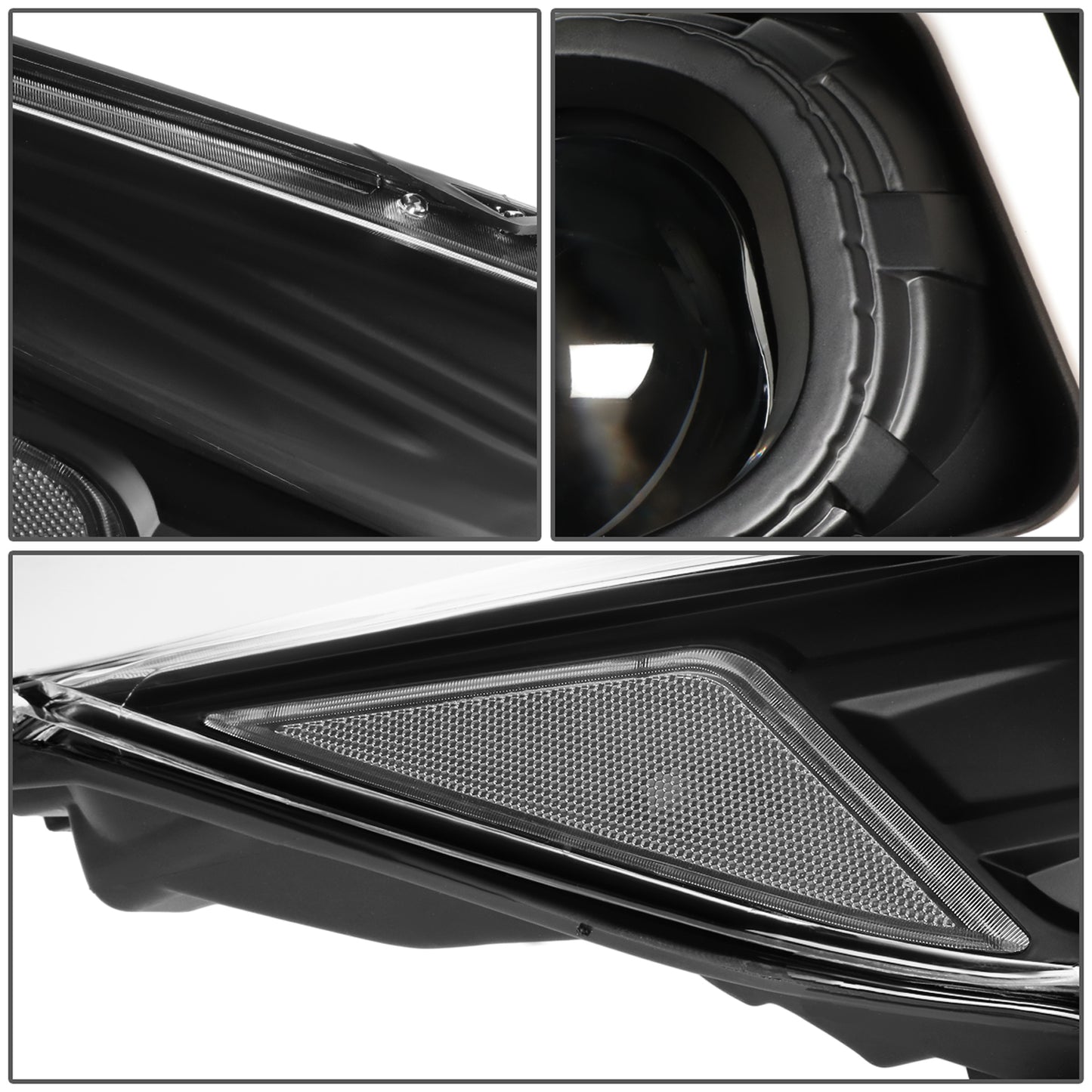 FAROS 13-16 FORD ESCAPE - 3D - LED DRL - PROJECTOR - BLACK HOUSING / CLEAR CORNER - H1 LOW BEAM / H8 HIGH BEAM / 168 MARKER BULB