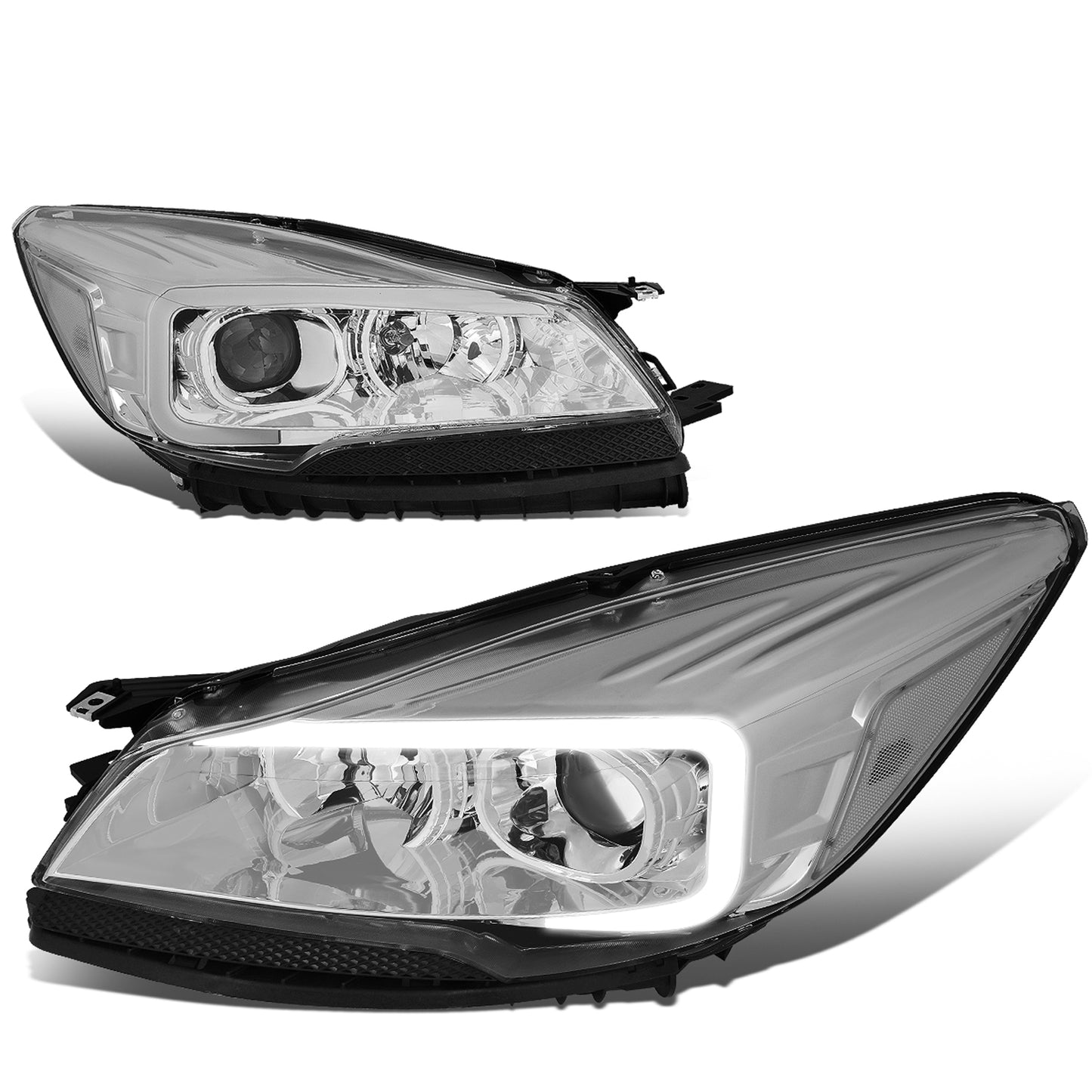 FAROS 13-16 FORD ESCAPE - 3D - LED DRL - PROJECTOR - CHROME HOUSING / CLEAR CORNER - H1 LOW BEAM / H8 HIGH BEAM / 168 MARKER BULB