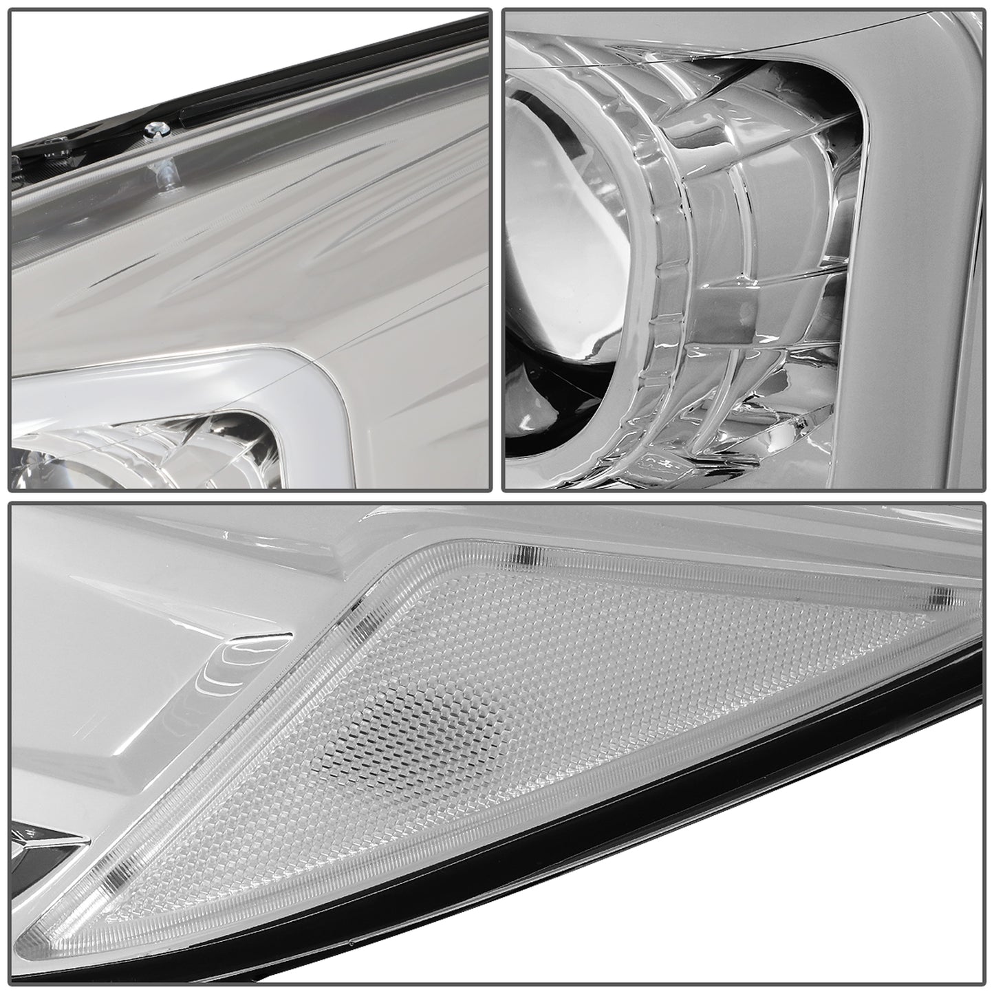 FAROS 13-16 FORD ESCAPE - 3D - LED DRL - PROJECTOR - CHROME HOUSING / CLEAR CORNER - H1 LOW BEAM / H8 HIGH BEAM / 168 MARKER BULB