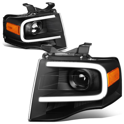 FAROS 07-14 FORD EXPEDITION - 3D - LED DRL - PROJECTOR - BLACK HOUSING / AMBER CORNER - H7 LOW / HIGH BEAM / 3157A SIGNAL 194 MARKER