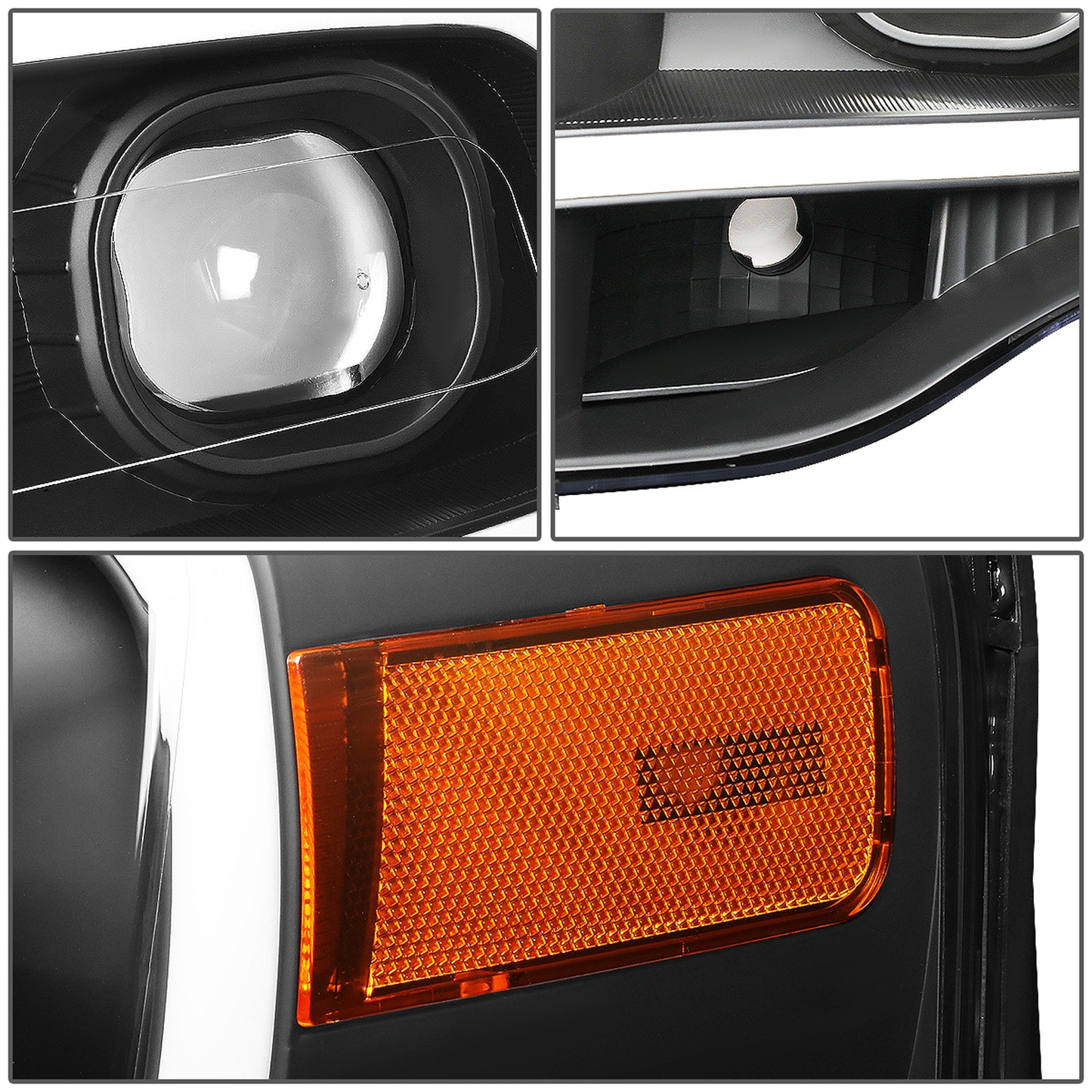 FAROS 07-14 FORD EXPEDITION - 3D - LED DRL - PROJECTOR - BLACK HOUSING / AMBER CORNER - H7 LOW / HIGH BEAM / 3157A SIGNAL 194 MARKER