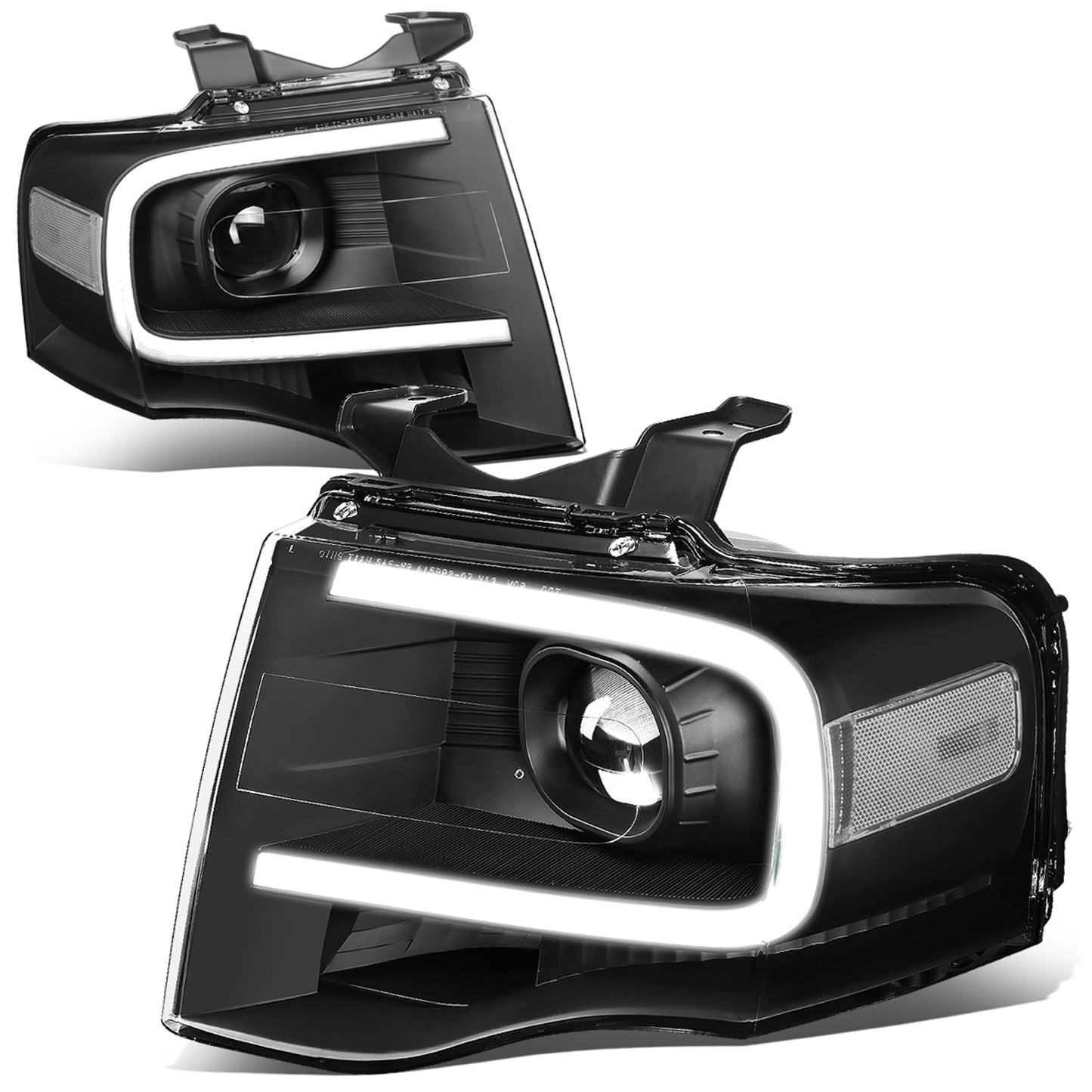 FAROS 07-14 FORD EXPEDITION - 3D - LED DRL - PROJECTOR - BLACK HOUSING / CLEAR CORNER - H7 LOW / HIGH BEAM / 3157A SIGNAL 194 MARKER
