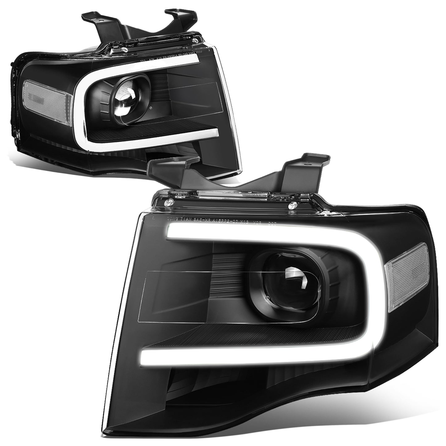 FAROS 07-14 FORD EXPEDITION - 3D - LED DRL - PROJECTOR - BLACK HOUSING / CLEAR CORNER - H7 LOW / HIGH BEAM / 3157A SIGNAL 194 MARKER