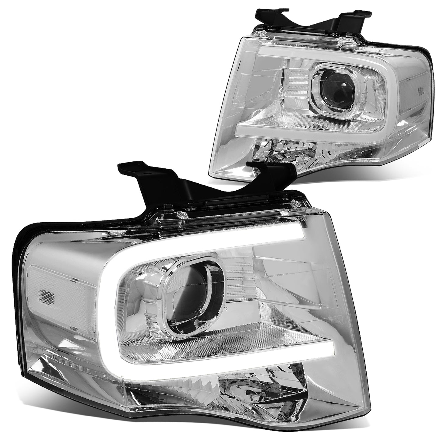 FAROS 07-14 FORD EXPEDITION - 3D - LED DRL - PROJECTOR - CHROME HOUSING / CLEAR CORNER - H7 LOW / HIGH BEAM / 3157A SIGNAL 194 MARKER
