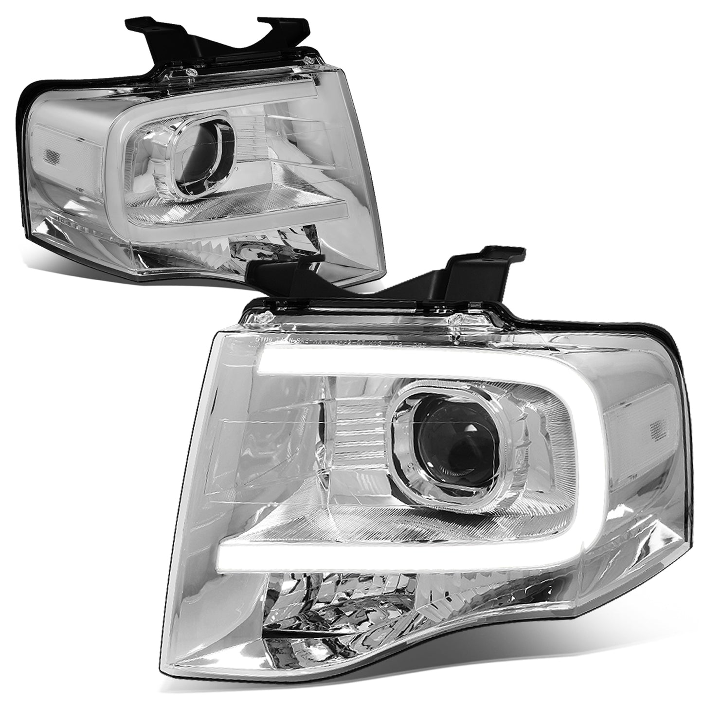 FAROS 07-14 FORD EXPEDITION - 3D - LED DRL - PROJECTOR - CHROME HOUSING / CLEAR CORNER - H7 LOW / HIGH BEAM / 3157A SIGNAL 194 MARKER