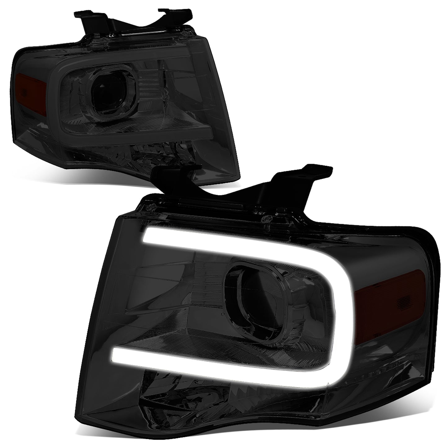 FAROS 07-14 FORD EXPEDITION - 3D - LED DRL - PROJECTOR - SMOKE HOUSING / AMBER CORNER - H7 LOW / HIGH BEAM / 3157A SIGNAL 194 MARKER