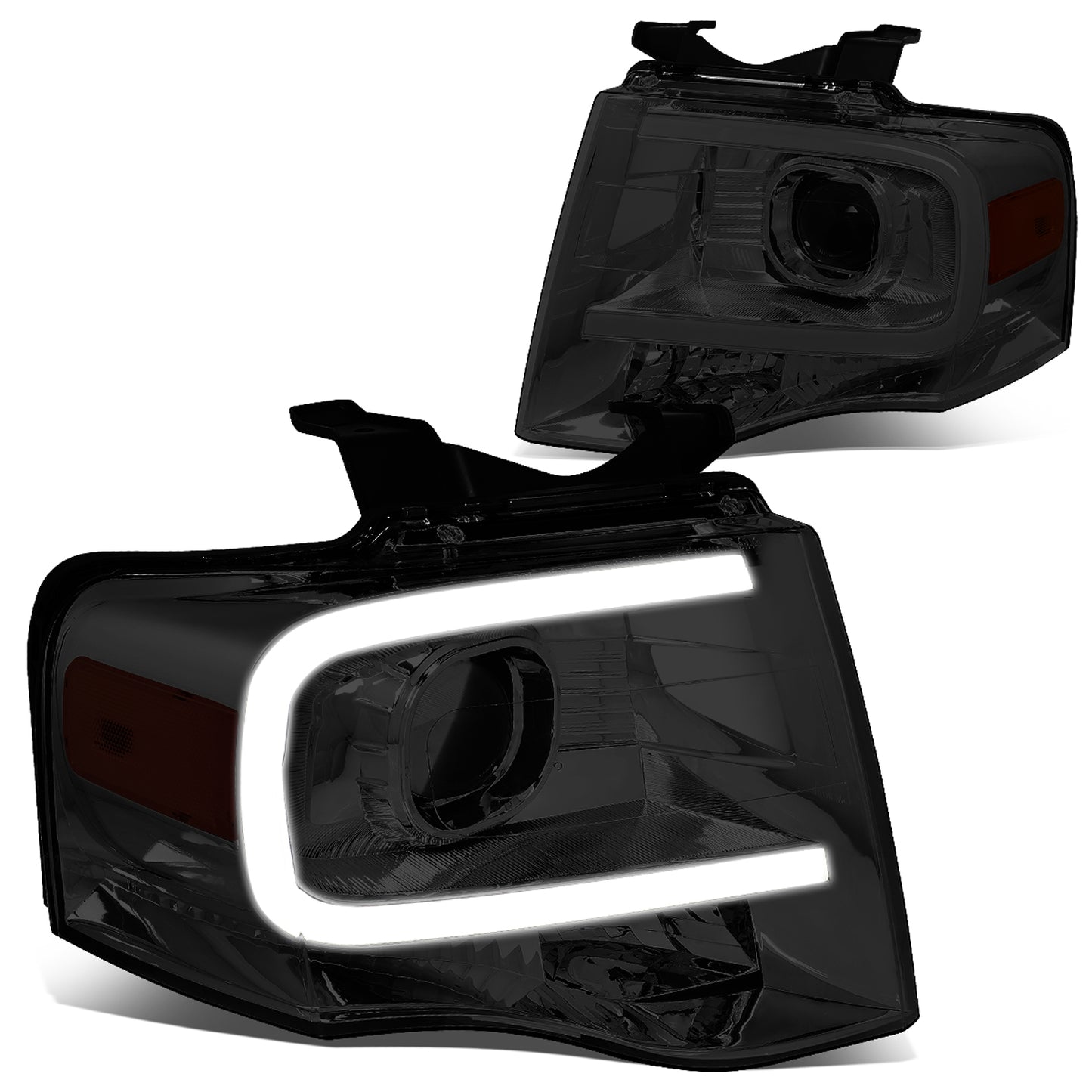 FAROS 07-14 FORD EXPEDITION - 3D - LED DRL - PROJECTOR - SMOKE HOUSING / AMBER CORNER - H7 LOW / HIGH BEAM / 3157A SIGNAL 194 MARKER