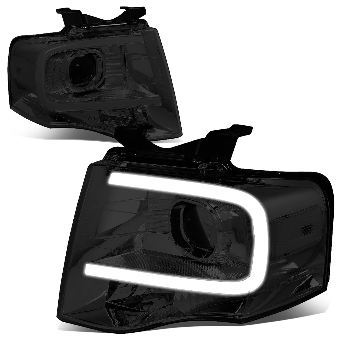 FAROS 07-14 FORD EXPEDITION - 3D - LED DRL - PROJECTOR - SMOKE HOUSING / CLEAR CORNER - H7 LOW / HIGH BEAM / 3157A SIGNAL 194 MARKER