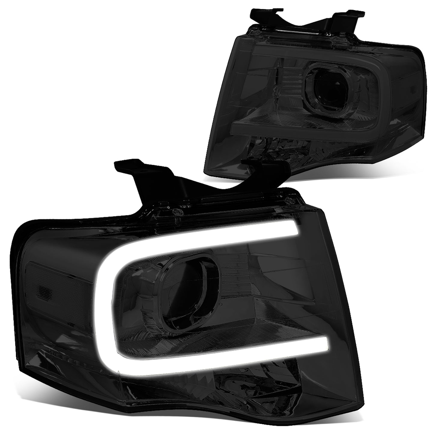 FAROS 07-14 FORD EXPEDITION - 3D - LED DRL - PROJECTOR - SMOKE HOUSING / CLEAR CORNER - H7 LOW / HIGH BEAM / 3157A SIGNAL 194 MARKER