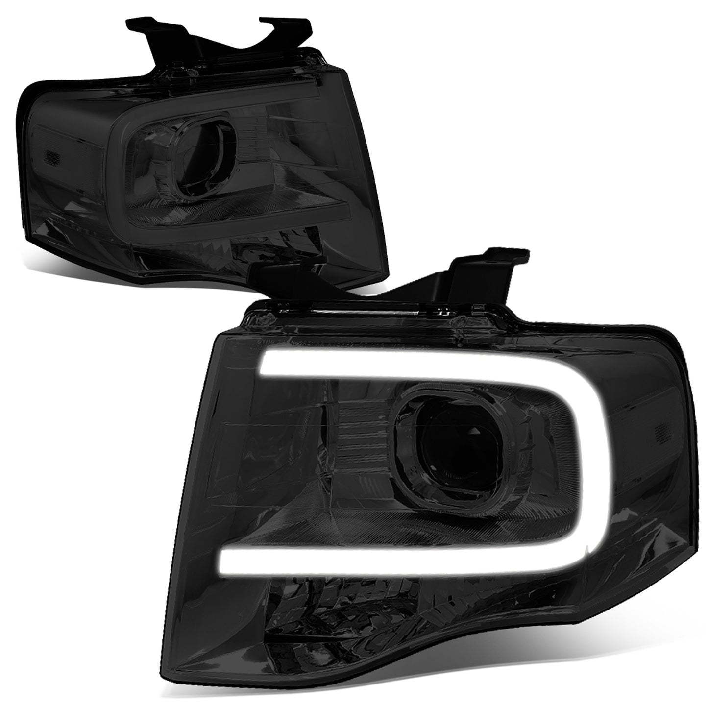 FAROS 07-14 FORD EXPEDITION - 3D - LED DRL - PROJECTOR - SMOKE HOUSING / CLEAR CORNER - H7 LOW / HIGH BEAM / 3157A SIGNAL 194 MARKER