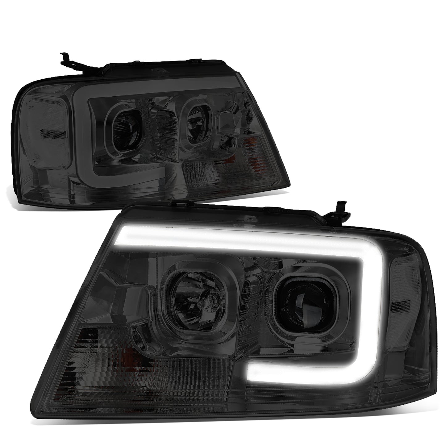 FAROS 04-08 FORD F-150 / 06-08 LINCOLN MARK LT - 3D LED - C-BAR - SMOKE HOUSING / CLEAR CORNER - H11 LOW BEAM / H11 HIGH BEAM