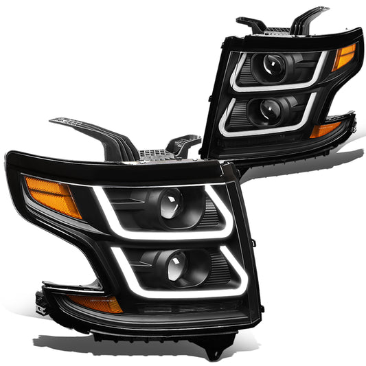 FAROS 15-18 CHEVY SUBURBAN / 15-18 CHEVY TAHOE - ONLY FITS MODELS WITH HALOGEN HEADLIGHTS - DUAL PROJECTOR - 3D - LED - BLACK HOUSING / AMBER CORNER - H7 LOW / H1 HIGH BEAM