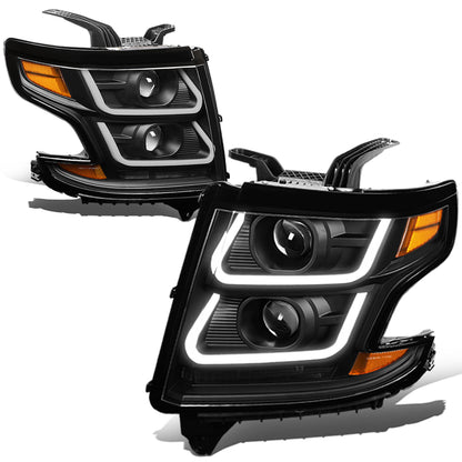 FAROS 15-18 CHEVY SUBURBAN / 15-18 CHEVY TAHOE - ONLY FITS MODELS WITH HALOGEN HEADLIGHTS - DUAL PROJECTOR - 3D - LED - BLACK HOUSING / AMBER CORNER - H7 LOW / H1 HIGH BEAM