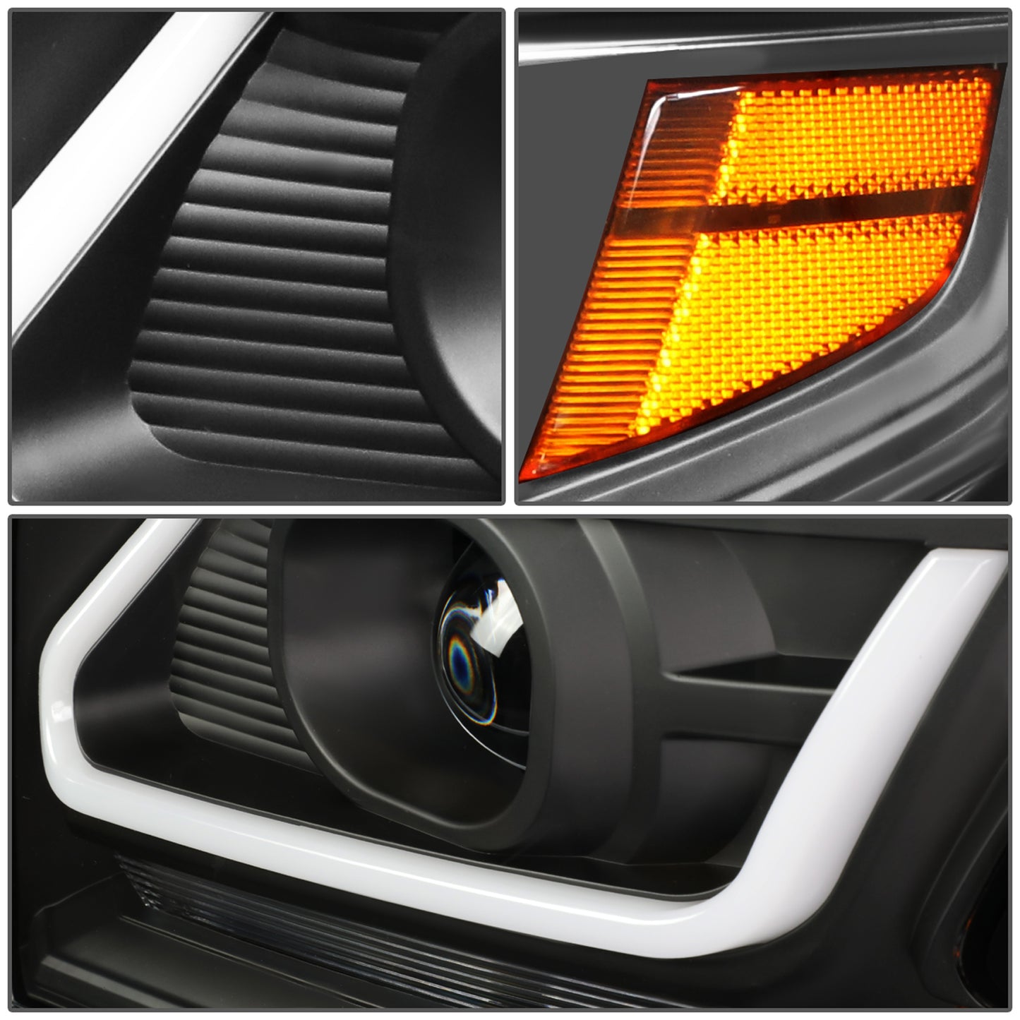 FAROS 15-18 CHEVY SUBURBAN / 15-18 CHEVY TAHOE - ONLY FITS MODELS WITH HALOGEN HEADLIGHTS - DUAL PROJECTOR - 3D - LED - BLACK HOUSING / AMBER CORNER - H7 LOW / H1 HIGH BEAM