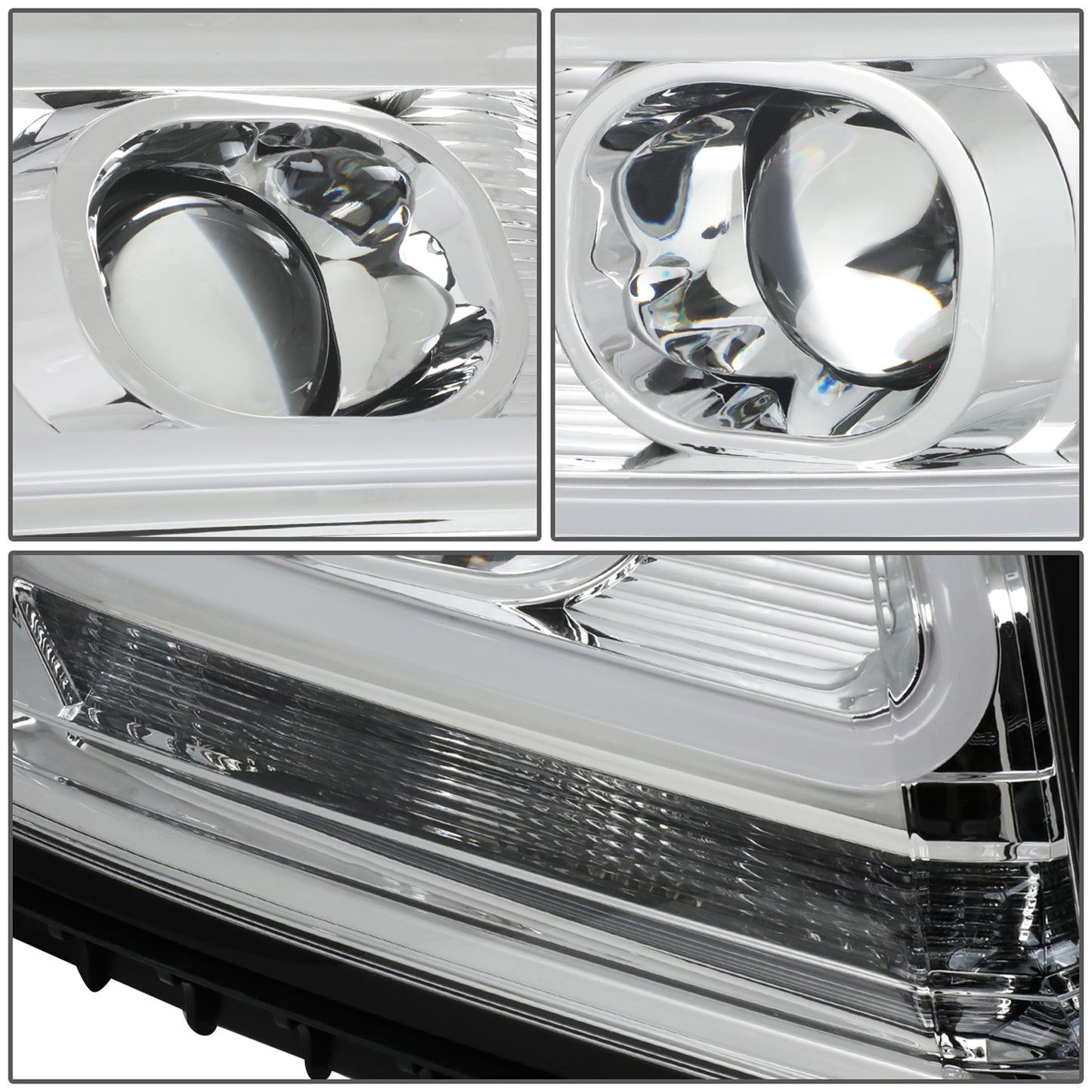 FAROS 15-18 CHEVY SUBURBAN / 15-18 CHEVY TAHOE - ONLY FITS MODELS WITH HALOGEN HEADLIGHTS - DUAL PROJECTOR - 3D - LED - CHROME HOUSING / CLEAR CORNER - H7 LOW / H1 HIGH BEAM